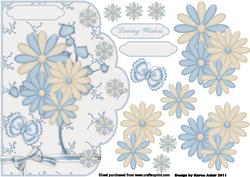 Daisy Blue Scallop Edge Card Front