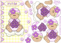 Baby Gingham Girl Scallop Edge Card Front with Step by Step