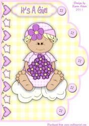Baby Gingham Girl A4 Scallop Edge Card Front