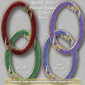 Sparkly Oval Flourish Frames Darks - Set 1