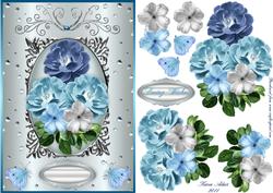 Blooms with the Blues - A5 Card Front with Step by Step