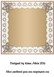 Bejewelled Flower and Lace Square Card Front in Coffee