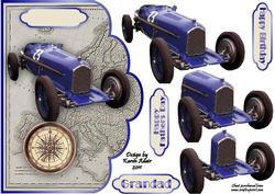 3D Vintage Racing Car Scallop Edge A5 Card Front
