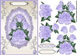 Rambling Roses in Blue A5 Card Front with Step by Step