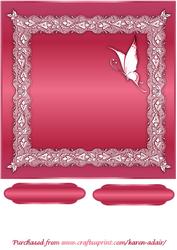 Butterflies and Lace Square Card Front in Raspberry