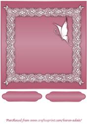 Butterflies and Lace Square Card Front in Rose Pink