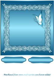 Butterflies and Lace Square Card Front in Turquoise