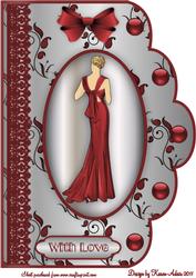 Art Deco Lady in Red 'n Lace A4 Scallop Card Front