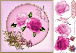 Butterfly Roses and Gems Square Card Front with Step by Step