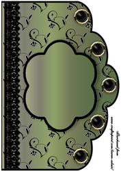 Floral A4 Scallop Edge 'n Lace Card Front - Olive Green