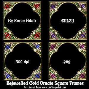 Bejewelled Gold Ornate Square Frames