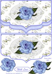 Blue Rose Double Elegant Scallop Faux Envelope Card Front
