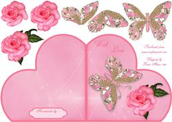 Butterflies N Roses Heart Shaped Card Front and Step by Step