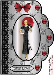 Art Deco Lady with Parasol Scalloped A4 Card Front