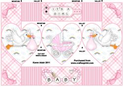 New Baby Girl - Heart Shape Tri-fold Quick Card