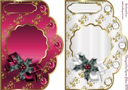 Christmas Golden Holly Scallop Card Bases in Cerise & White