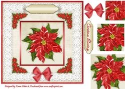 Christmas Poinsettia 'n Lace Pyramid Card Front