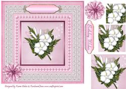 White Hibiscus 'n Lace Pyramid Card Front