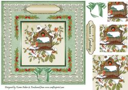 Christmas Robins 'n Lace Pyramid Card Front