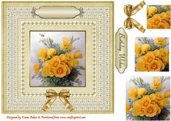 Yellow Blooms 'n Lace Pyramid Card Front