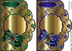 Christmas Holly - Green & Blue on Gold Scallop Card Fronts