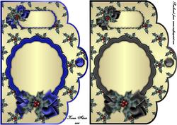 Christmas Holly Sprigs in Blue and Black Scallop Card Fronts