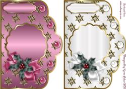 Christmas Golden Stars Scallop Card Bases in Pink and White