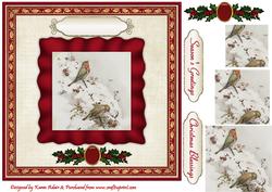 Vintage Christmas Robins Pyramid Card Front