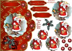 Santa Looking in Scallop Card Front with Shaped Pyramage