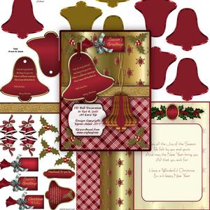 Red and Gold Bell 3D Tree Decoration Card Kit