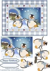 Penguins Christmas Kisses Are Free - Card Front & Decoupage