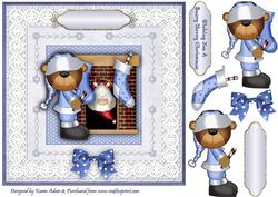 A Beary Merry Christmas Square Card Front with Decoupage