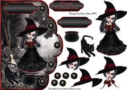 The Wistful Witch Scallop Card Front with Step by Step