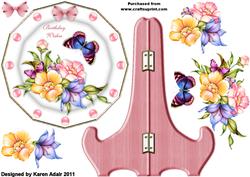 Fabulous Florals Plate Card and Stand with Decoupage