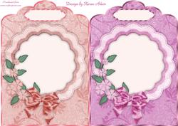 Floral Scrolls Scallop Top Card Fronts in Rose and Pink
