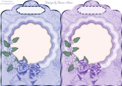 Floral Scrolls Scallop Top Card Fronts in Blue and Lilac