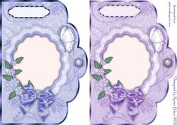 Floral Scrolls Scallop Edge Card Fronts in Blue and Lilac