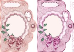 Floral Scrolls Scallop Edge Card Fronts in Rose and Pink