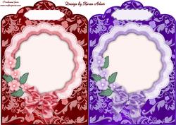Floral Nouveau Scallop Top Card Fronts in Red and Purple
