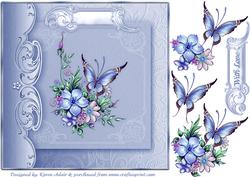 Butterfly and Blooms in Blue Square Card Front and Decoupage