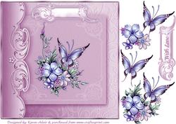 Butterfly and Blooms in Pink Square Card Front and Decoupage