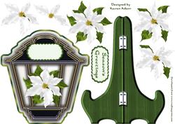 White Poinsettia Lantern Shaped Plate Card and Stand