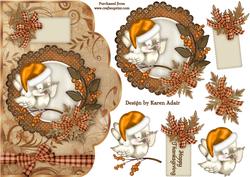 The Thanksgiving Sparrow Scallop Card Front and Decoupage