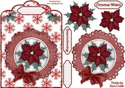 Christmas Poinsettia Scallop Top Card Front and Step by Step
