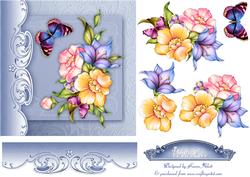 Fantasy Florals and Butterflies Card Front with Step by Step