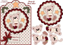 Baby's First Christmas Teddy Scallop Top Card Front