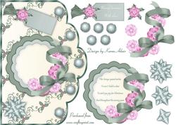Green and Pink Christmas Scallop Edge Card Front