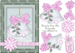 Christmas Bells in Pink and Green A5 Card with Step by Step
