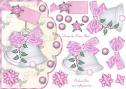 Christmas Bells in Pink and Green Scallop Card Front