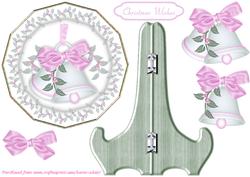 Christmas Bells in Pink and Green Plate Card and Stand